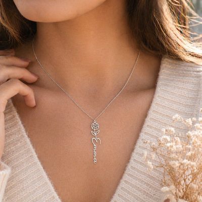 Birth Flower Name Necklace